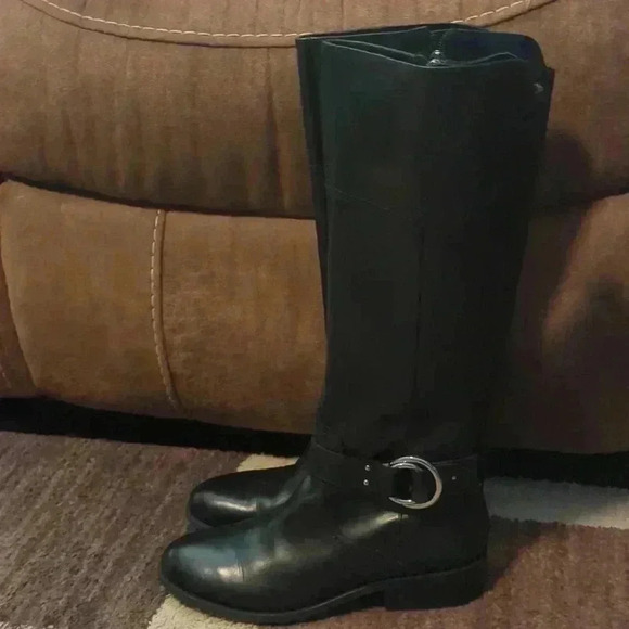 Marc Fisher Medium Calf Leather Riding Boots Gatway Coffee Bean - Picture 2 of 9